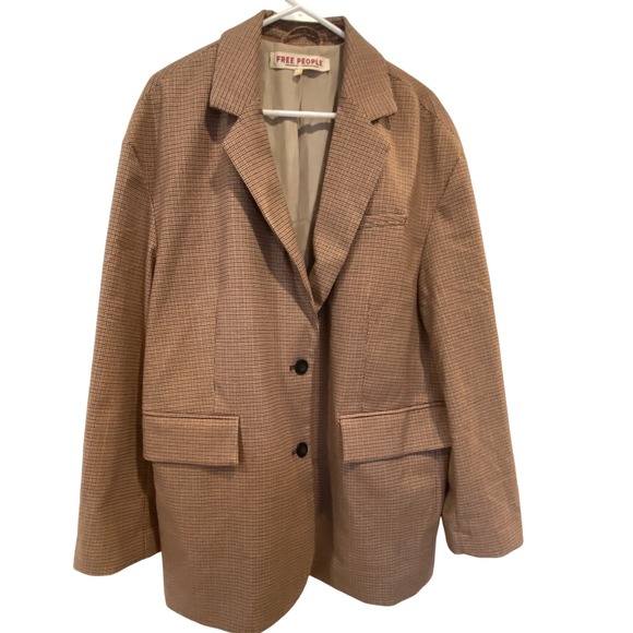Free People Herringbone Blazer Women's M Oversized Career Casual‎ Jacket Brown - Picture 1 of 7